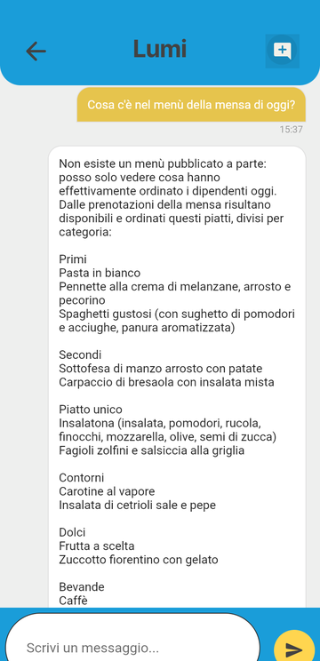 iPhone — chat di Lumi con una domanda e una risposta